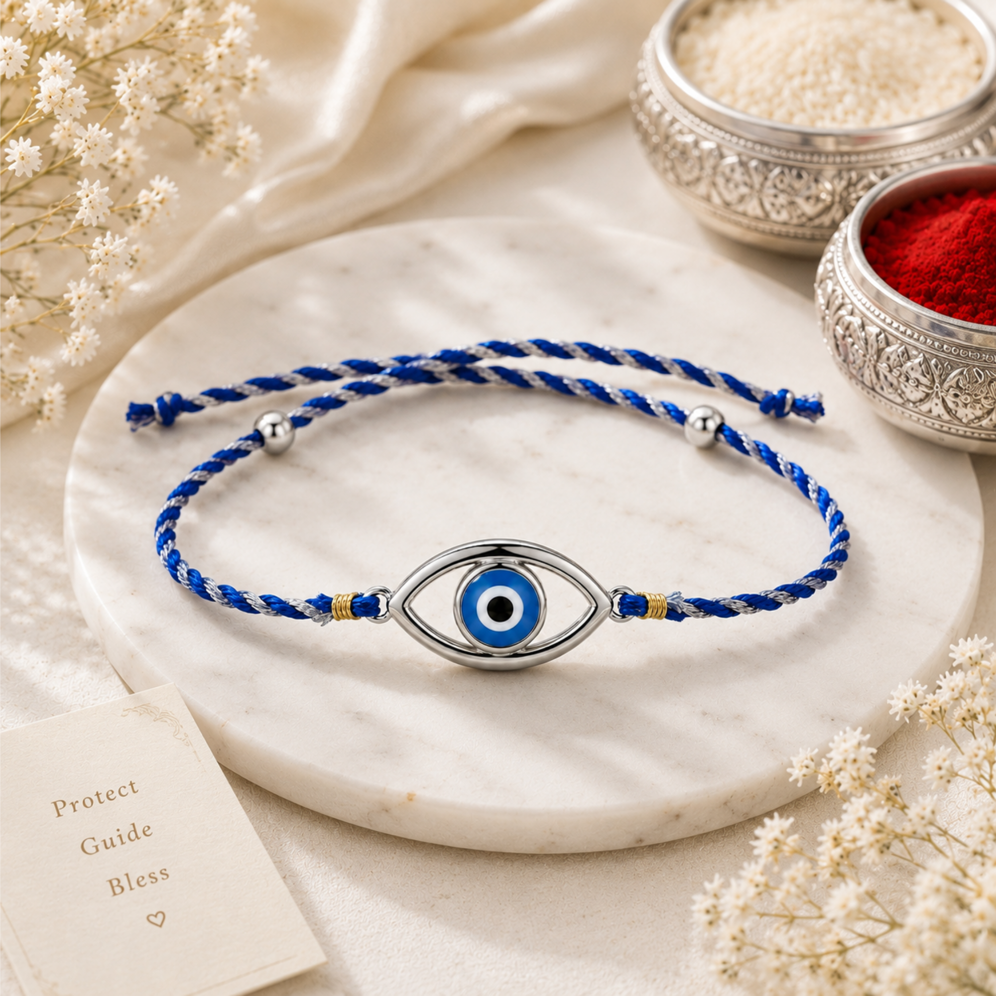 Minimal Evil Eye 925 Silver Rakhi for Brother