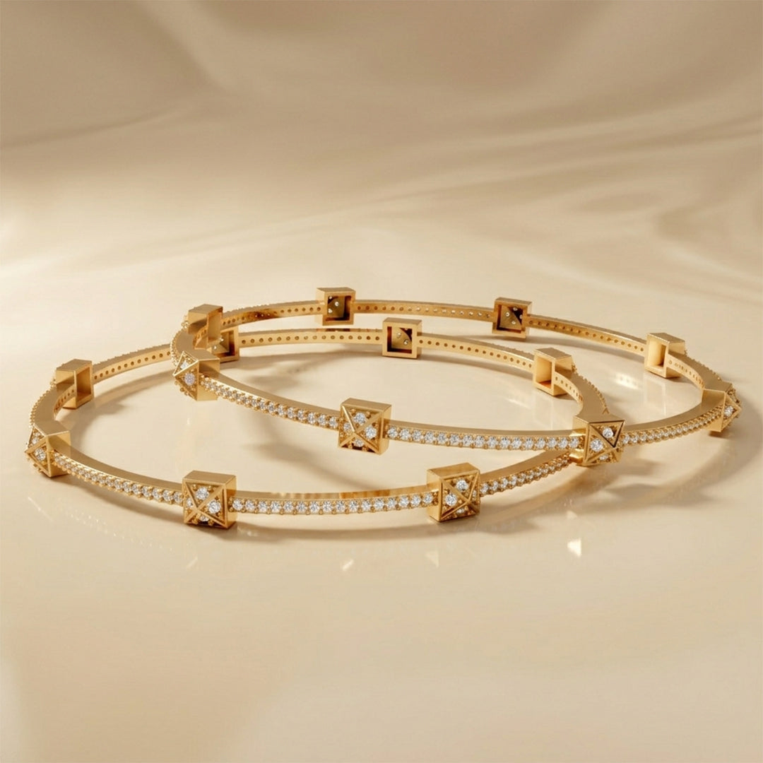 Gold Diamond Pyramid Bangle Set