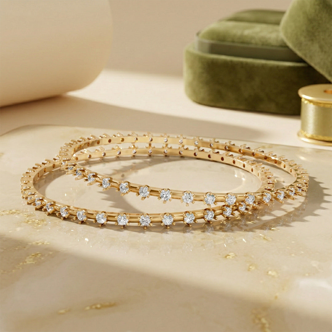 Gold Round Diamond Eternity Bangle Set