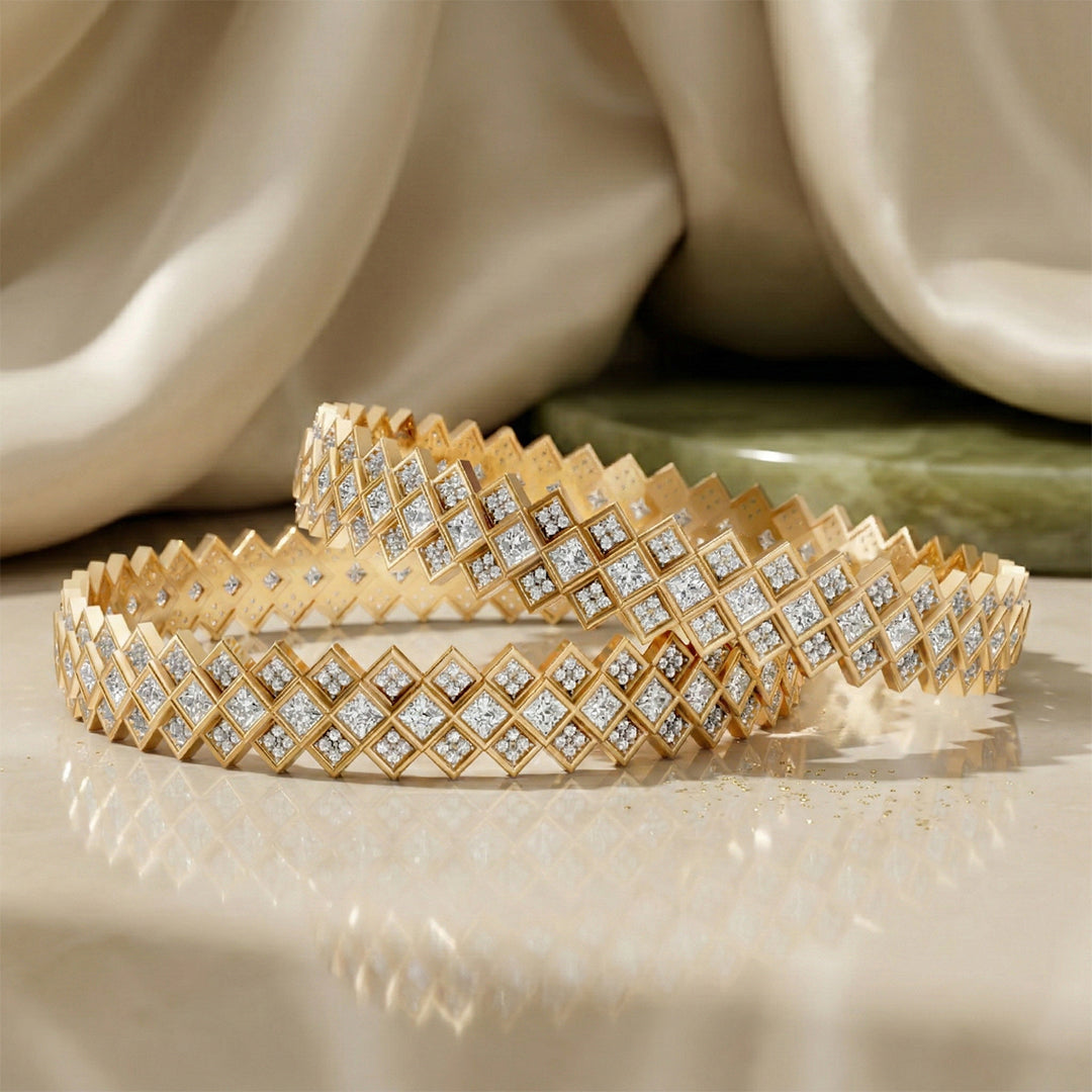 Gold Diamond Argyle Wide Bangle Set