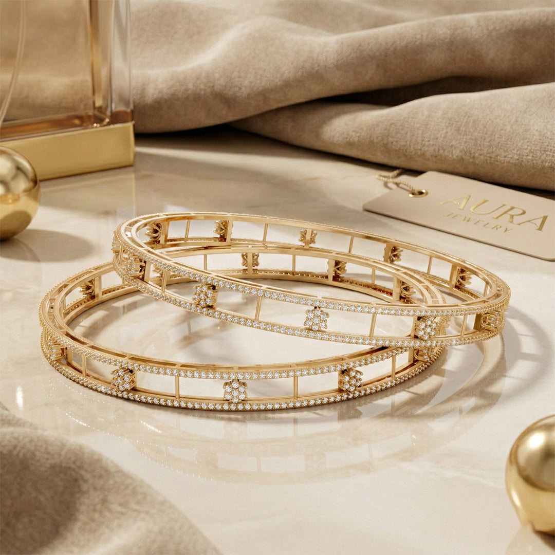 Gold Diamond Open-Work Bangle Set