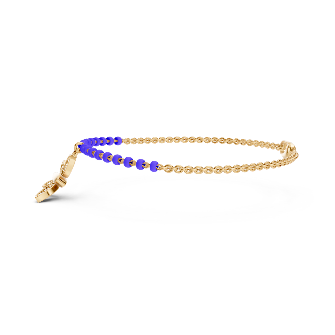 18K Yellow Gold Butterfly Diamond Bead Bracelet