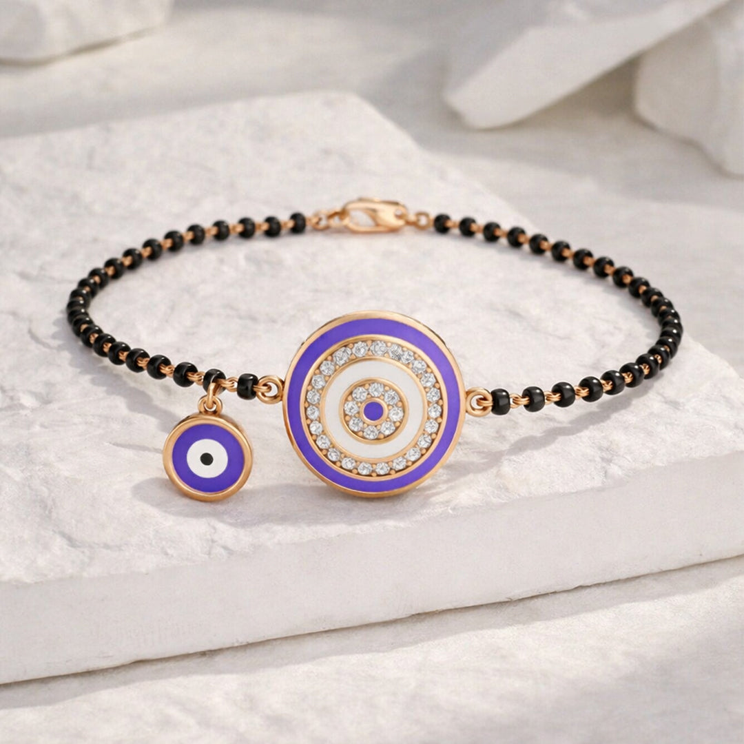 Rose Gold Evil Eye Diamond Black Bead Bracelet