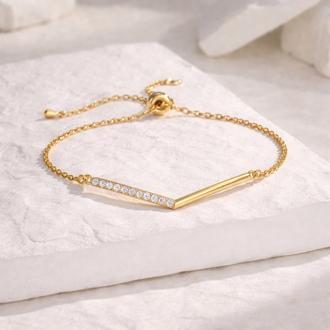 Gold Diamond V-Bar Chain Bracelet