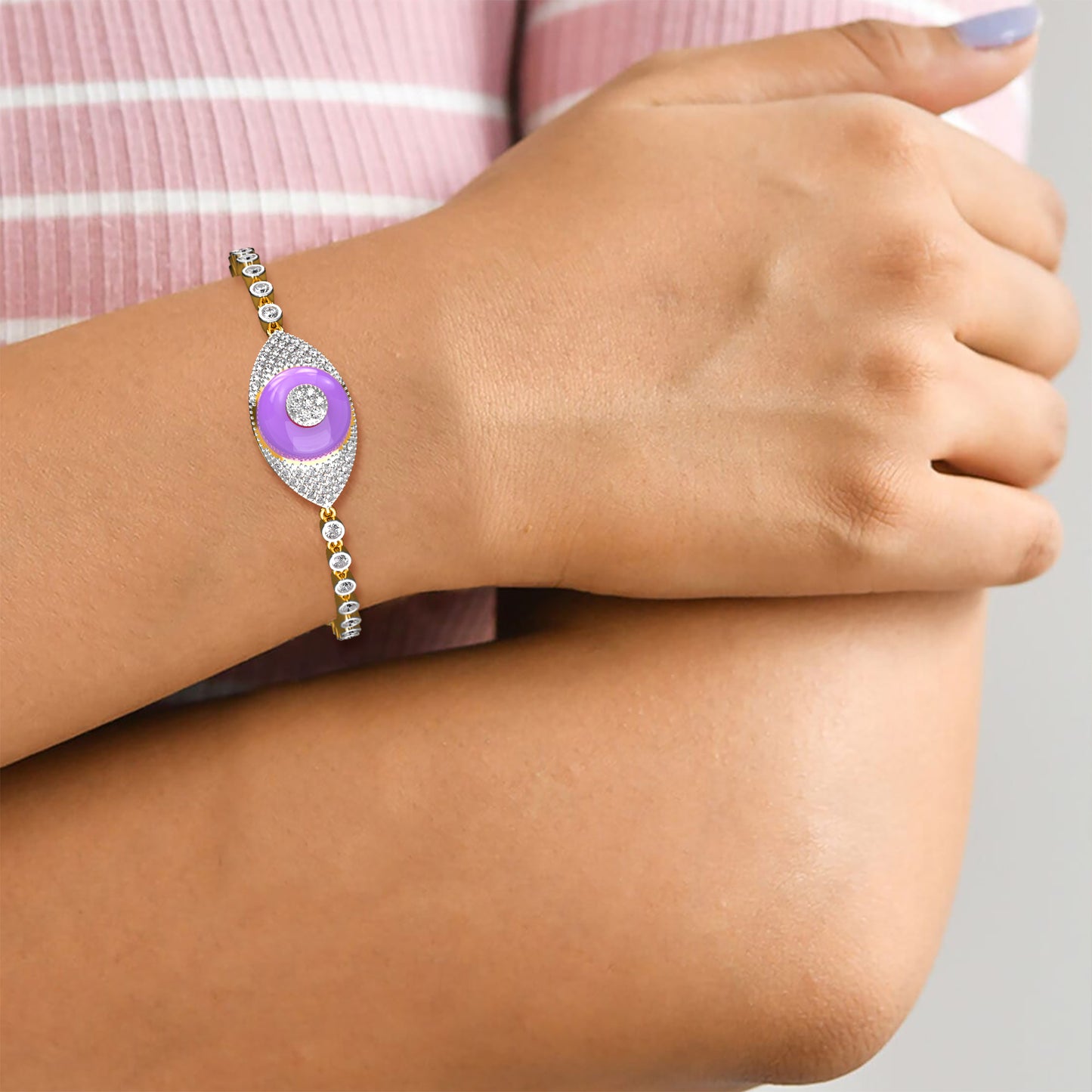 Yellow Gold Purple Enamel Evil Eye Bracelet