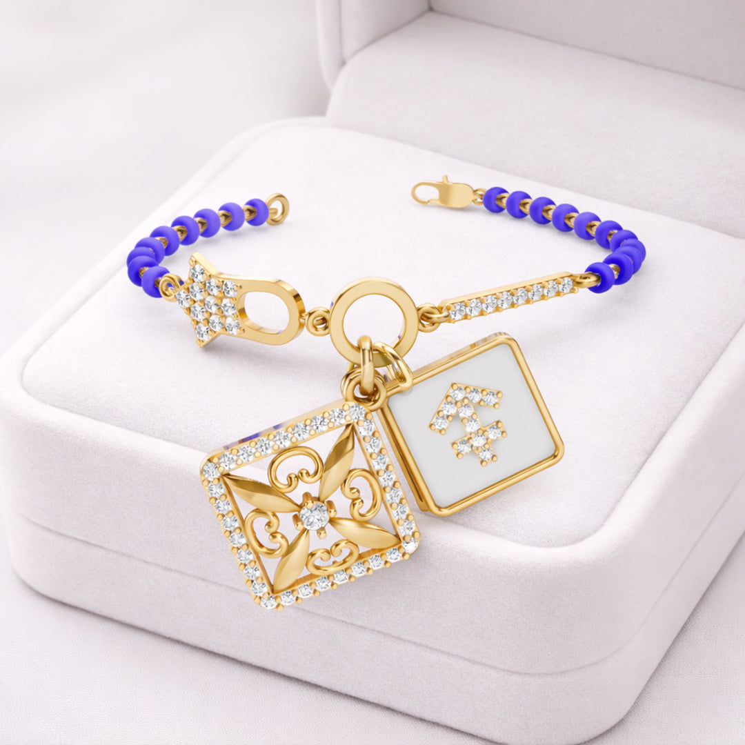 18K Gold Floral Charm Double Pendant Bracelet