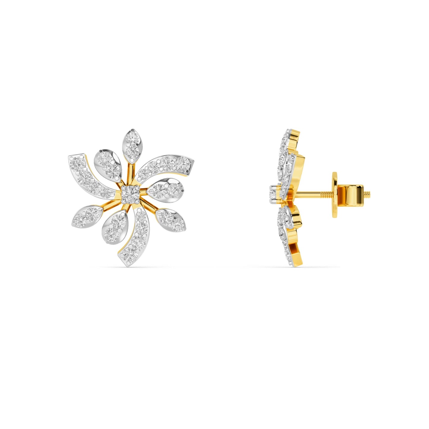 Two-Tone Starburst Diamond Petal Stud Earrings