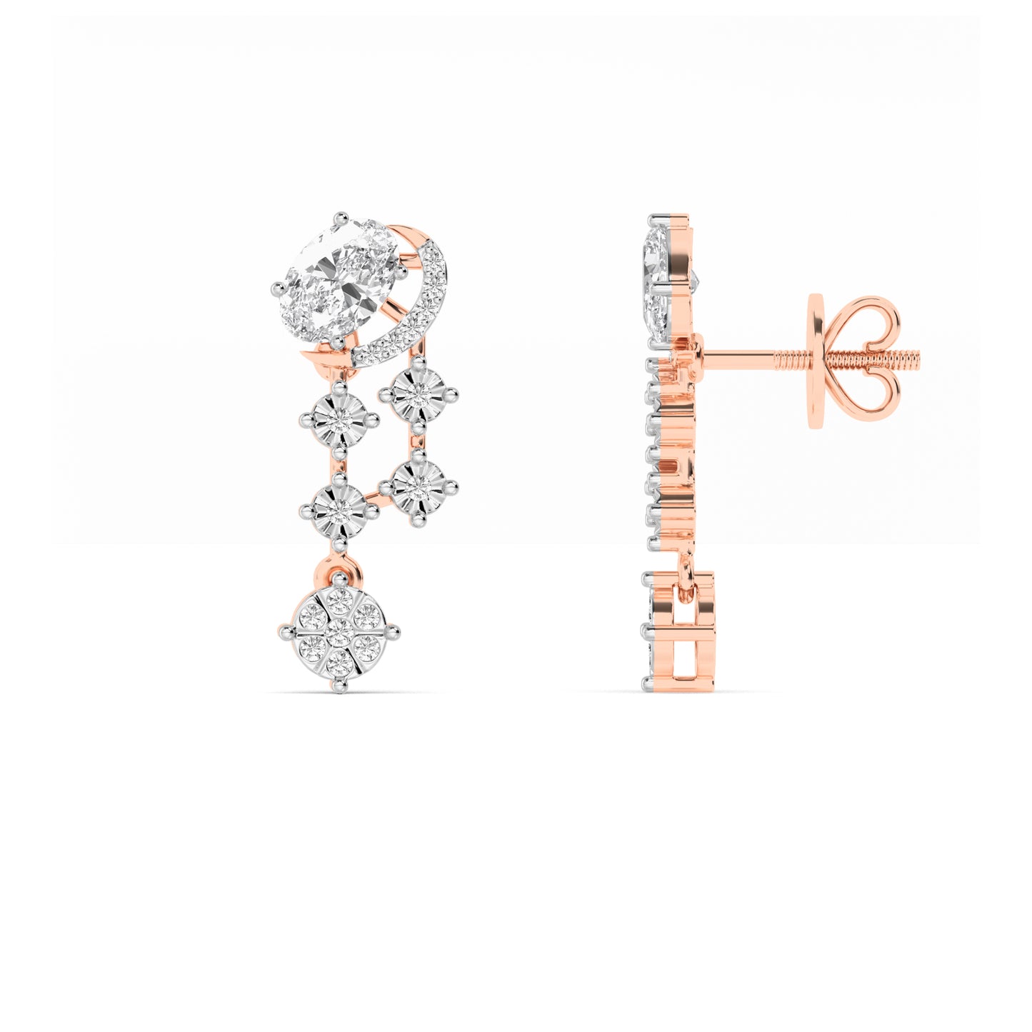 Rose Gold Oval Diamond Cascade Drop Earrings