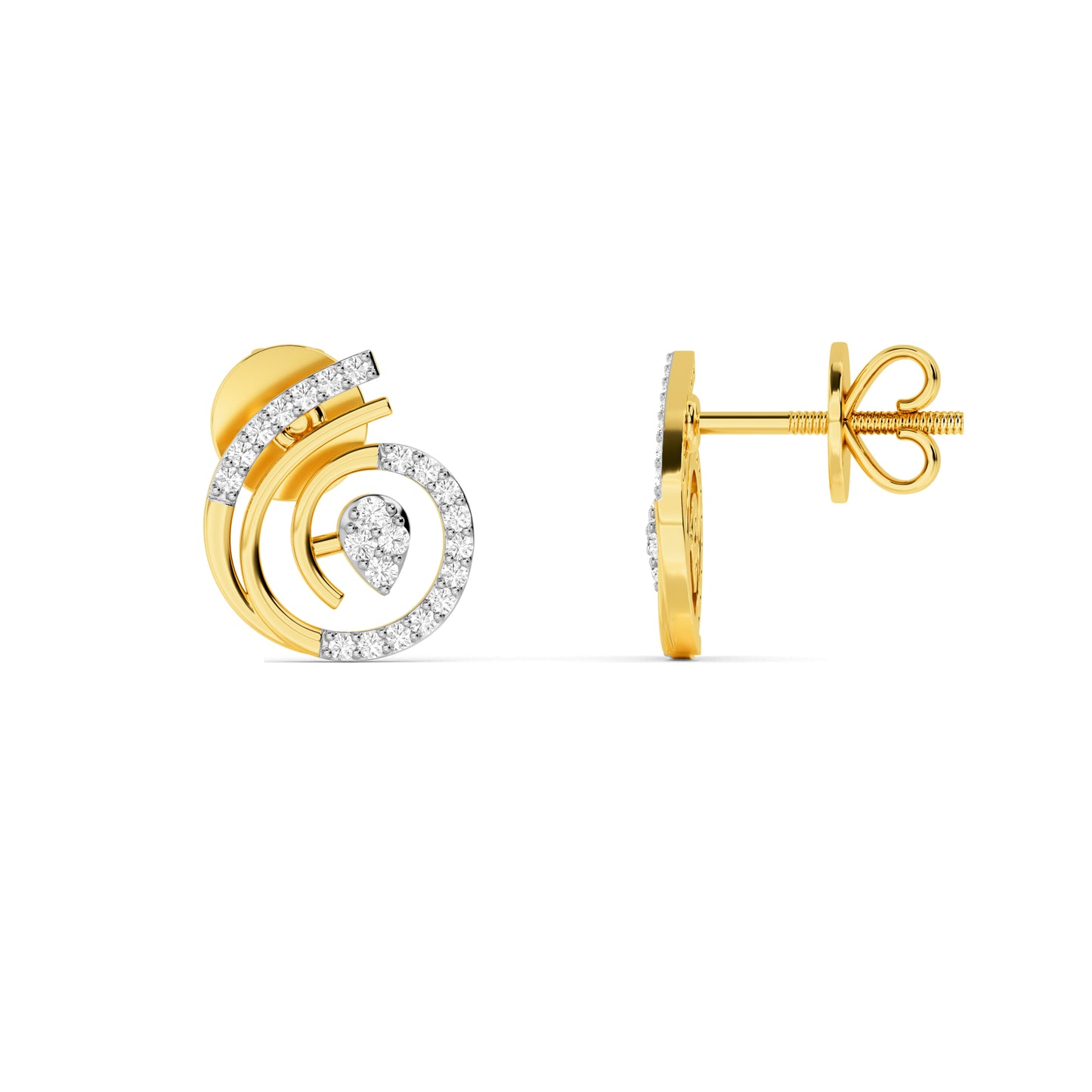 Spiral Diamond Pear Drop Stud Earrings