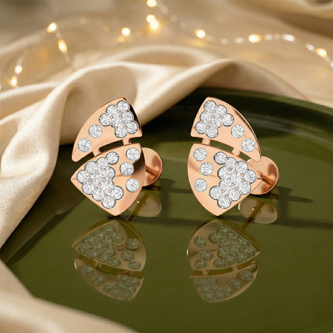 Rose Gold Petal Diamond Cluster Earrings