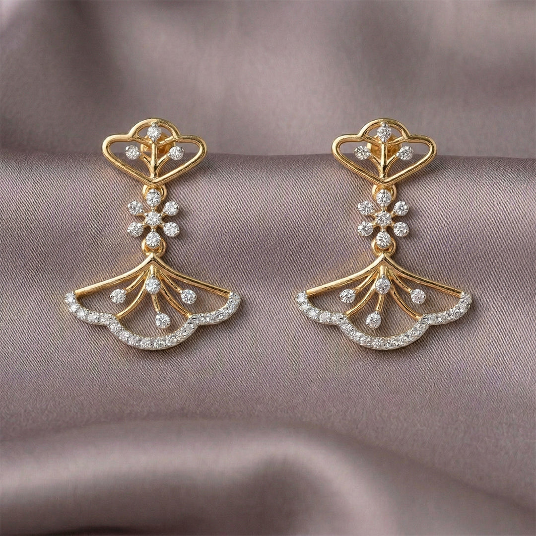 Ginkgo Fan Diamond Drop Earrings 18K Yellow Gold
