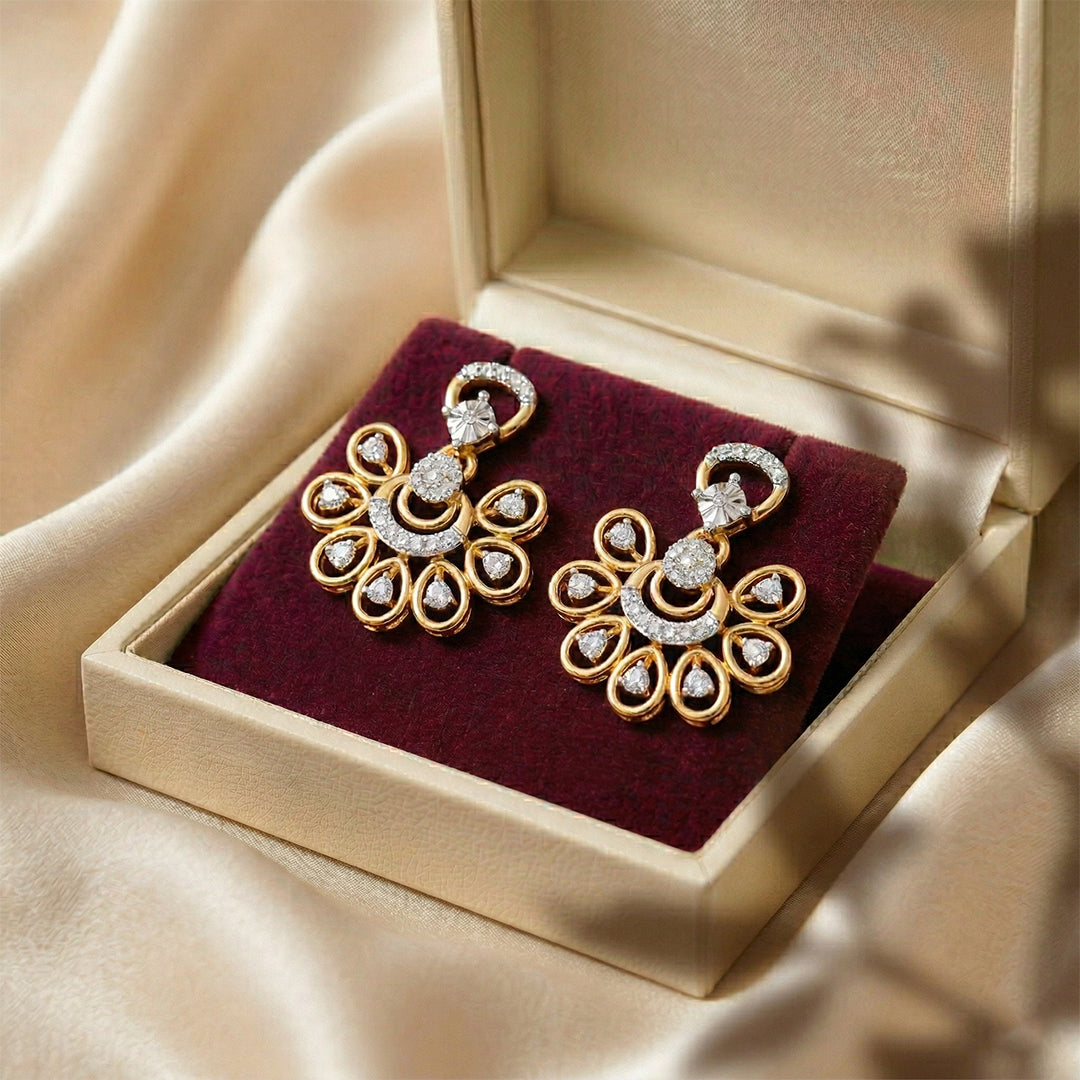 Yellow Gold Chandelier Diamond Cluster Earrings