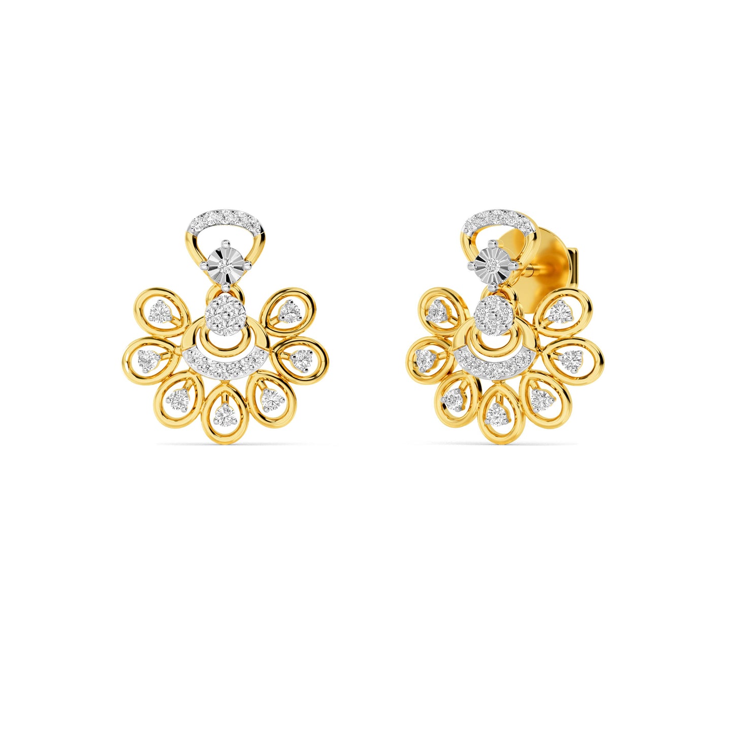 Yellow Gold Chandelier Diamond Cluster Earrings