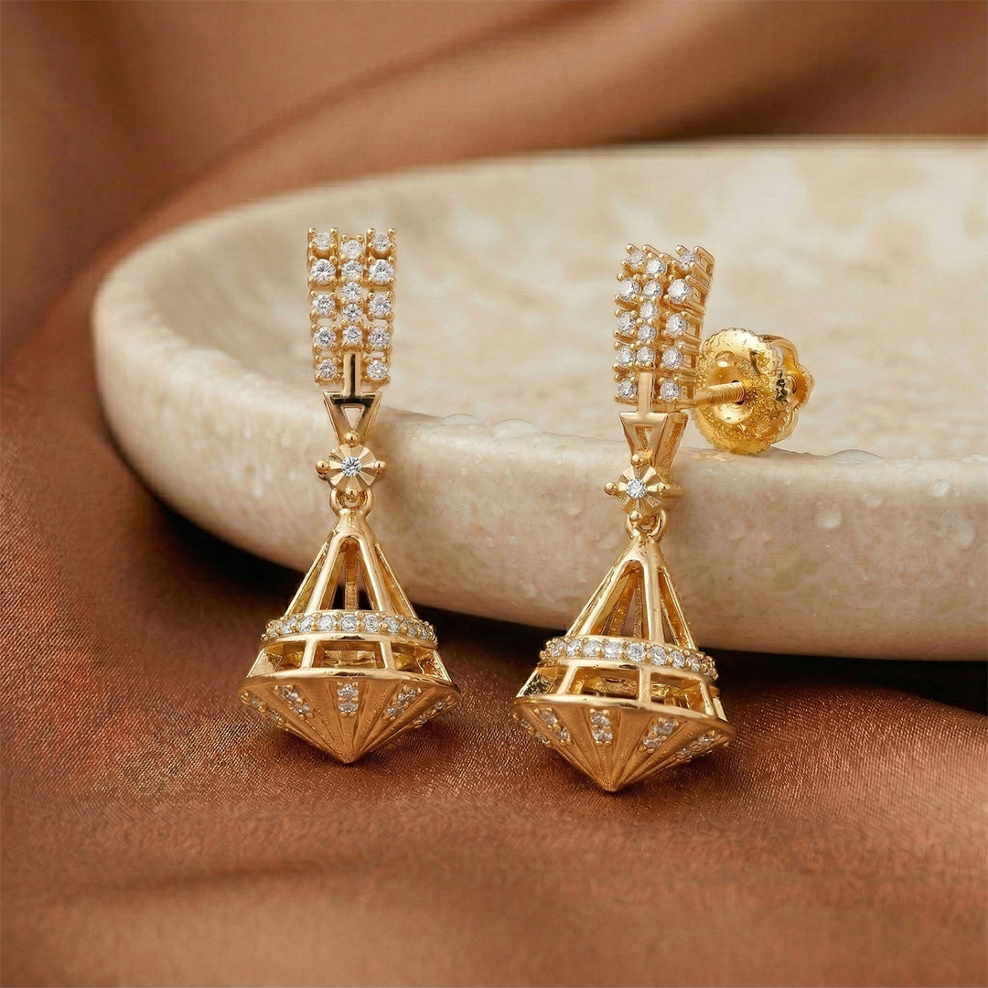 Yellow Gold Geometric Diamond Drop Earrings