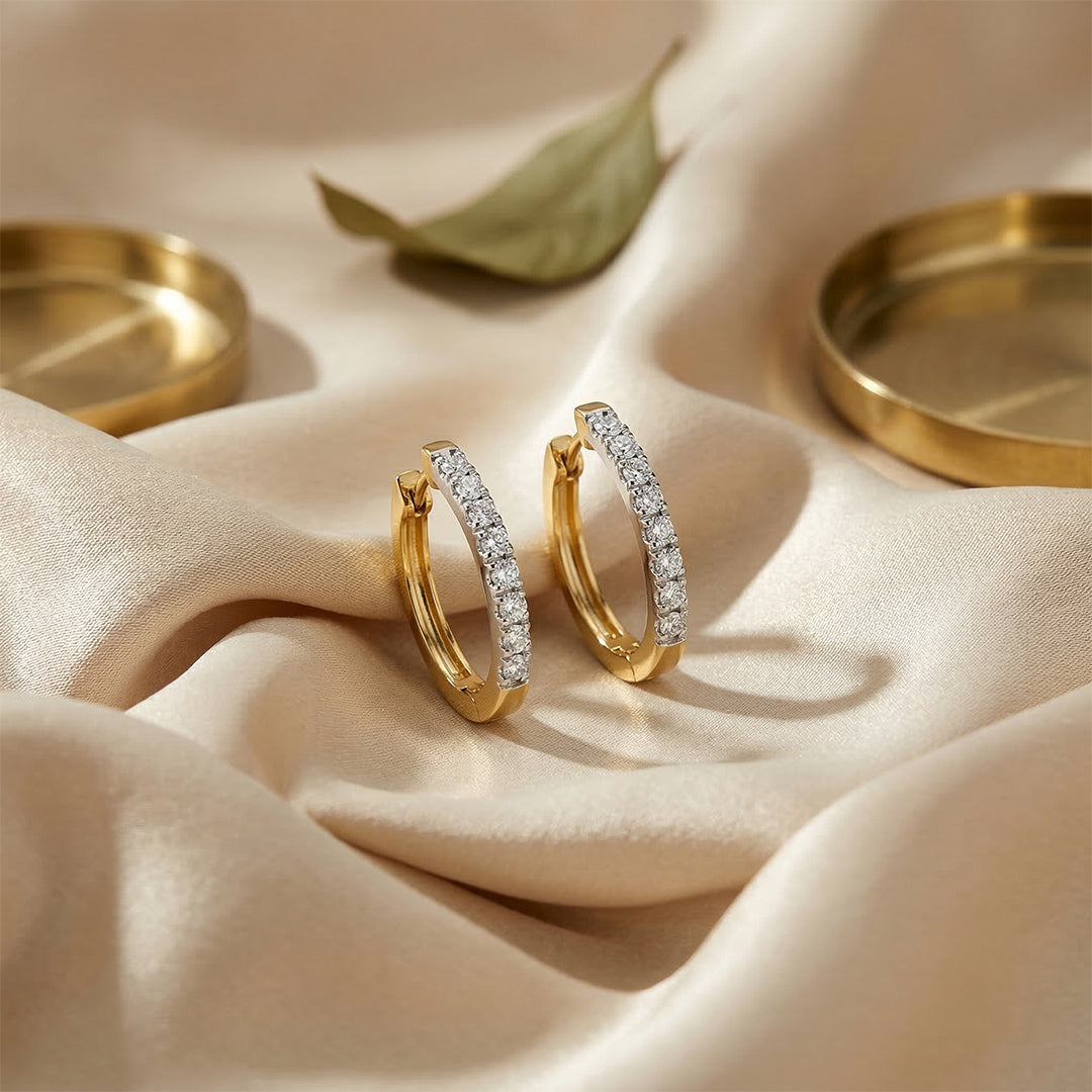 Yellow Gold Diamond Huggie Hoop Earrings