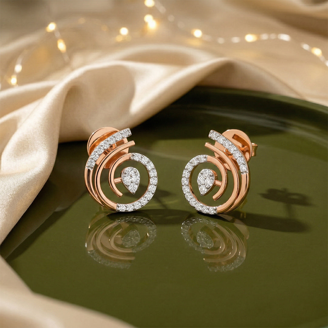 Rose Gold Spiral Diamond Stud Earrings