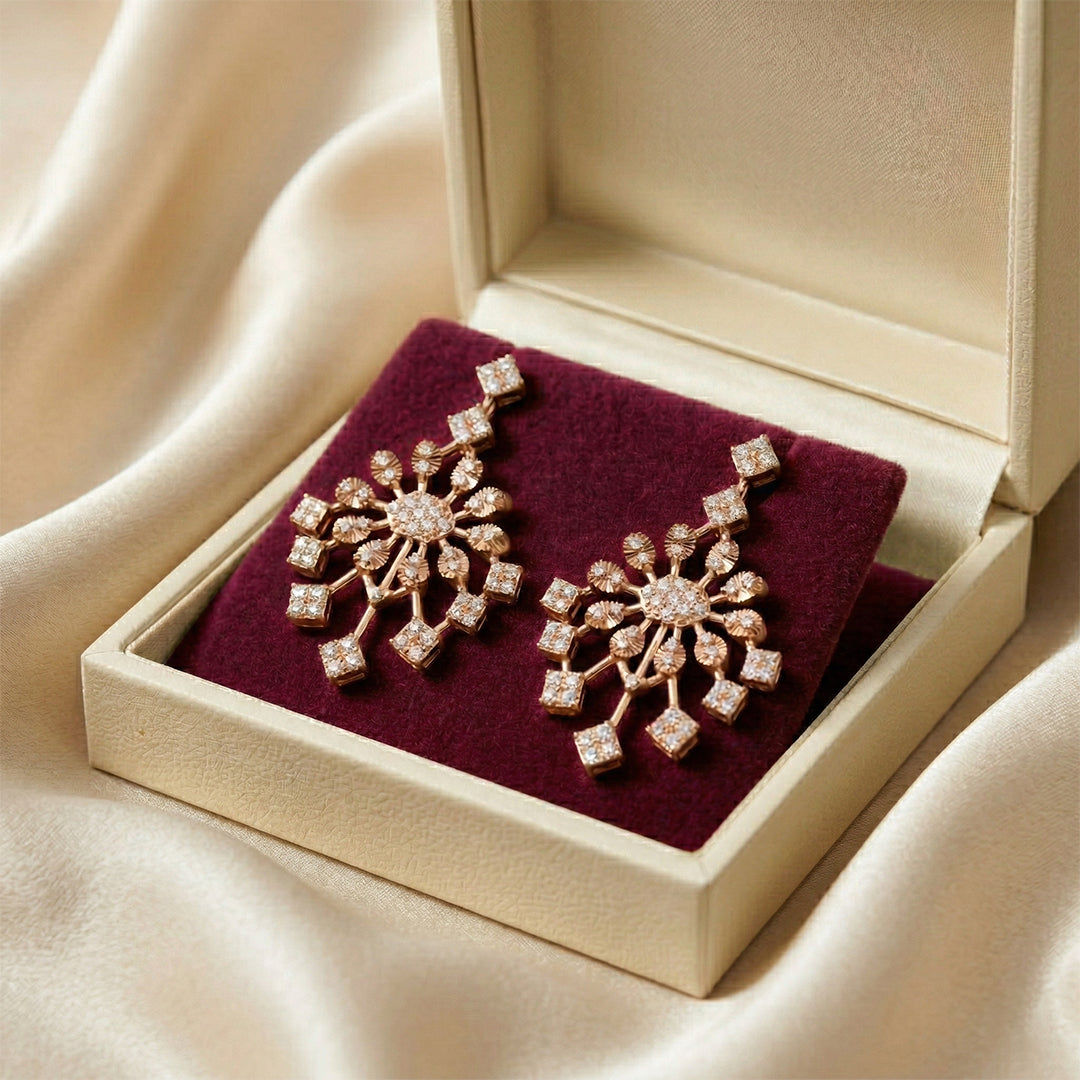 Chandelier Snowflake Diamond Drop Earrings 18K Rose Gold
