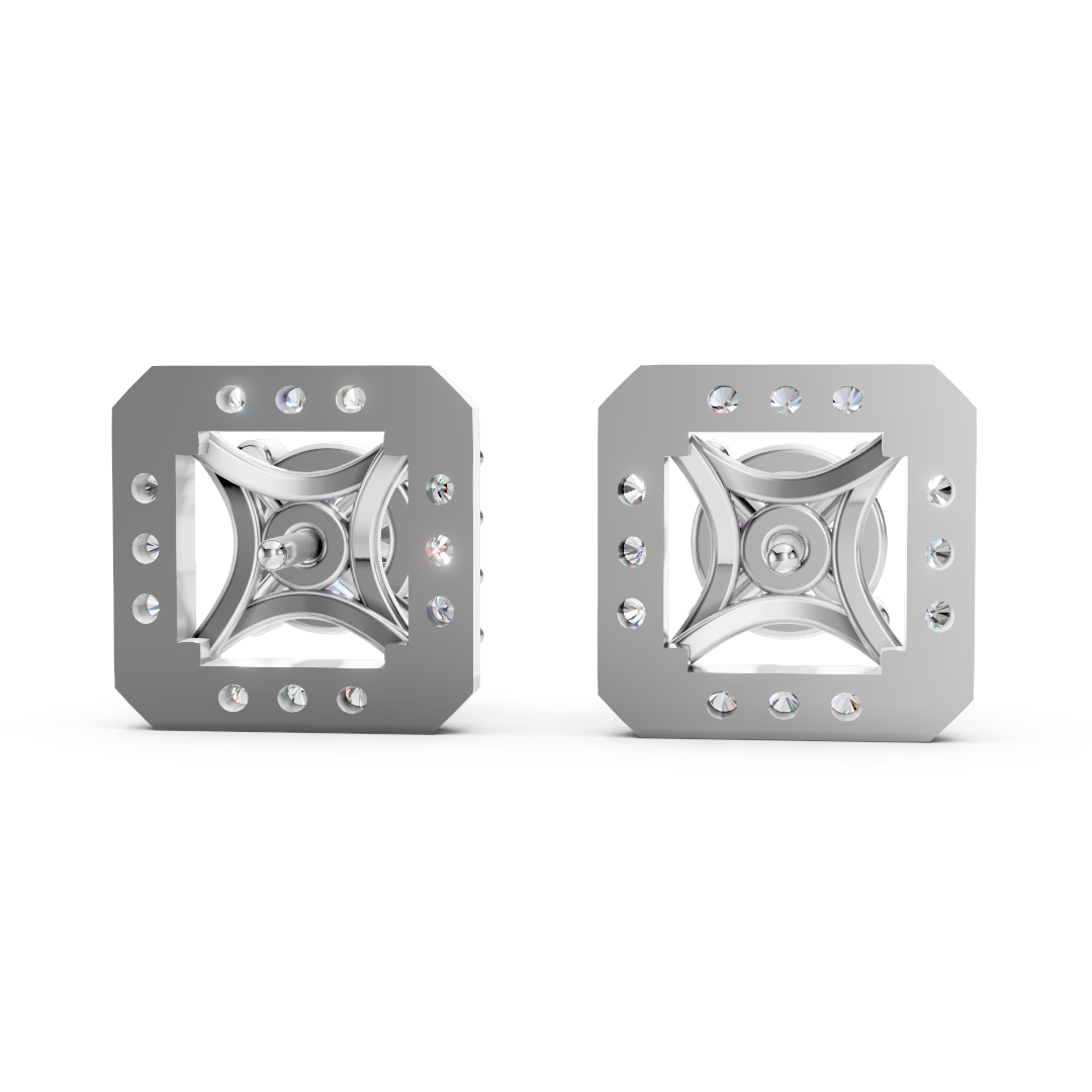 925 Silver Diamond Square Halo Stud Earrings