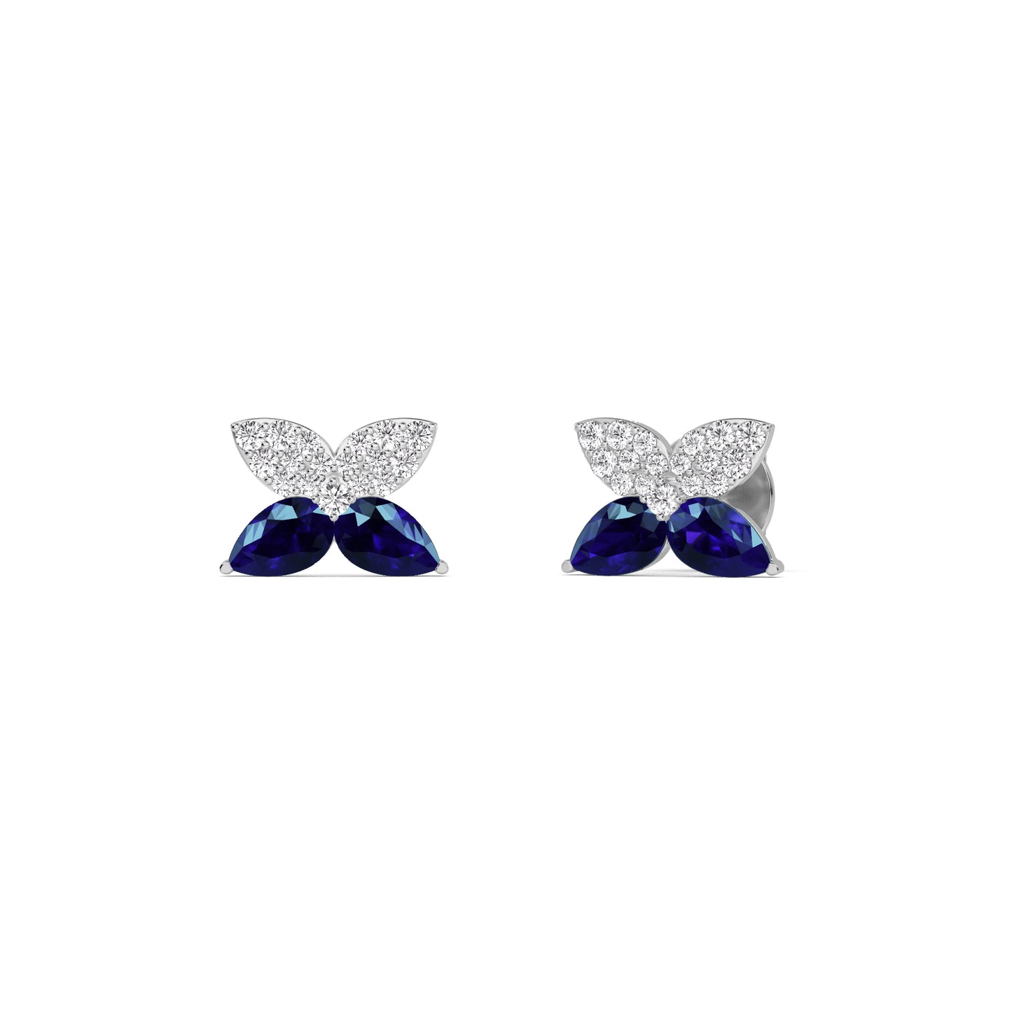 Blue Sapphire Diamond Butterfly Stud Earrings
