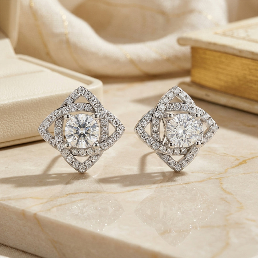 925 Silver Diamond Floral Stud Earrings