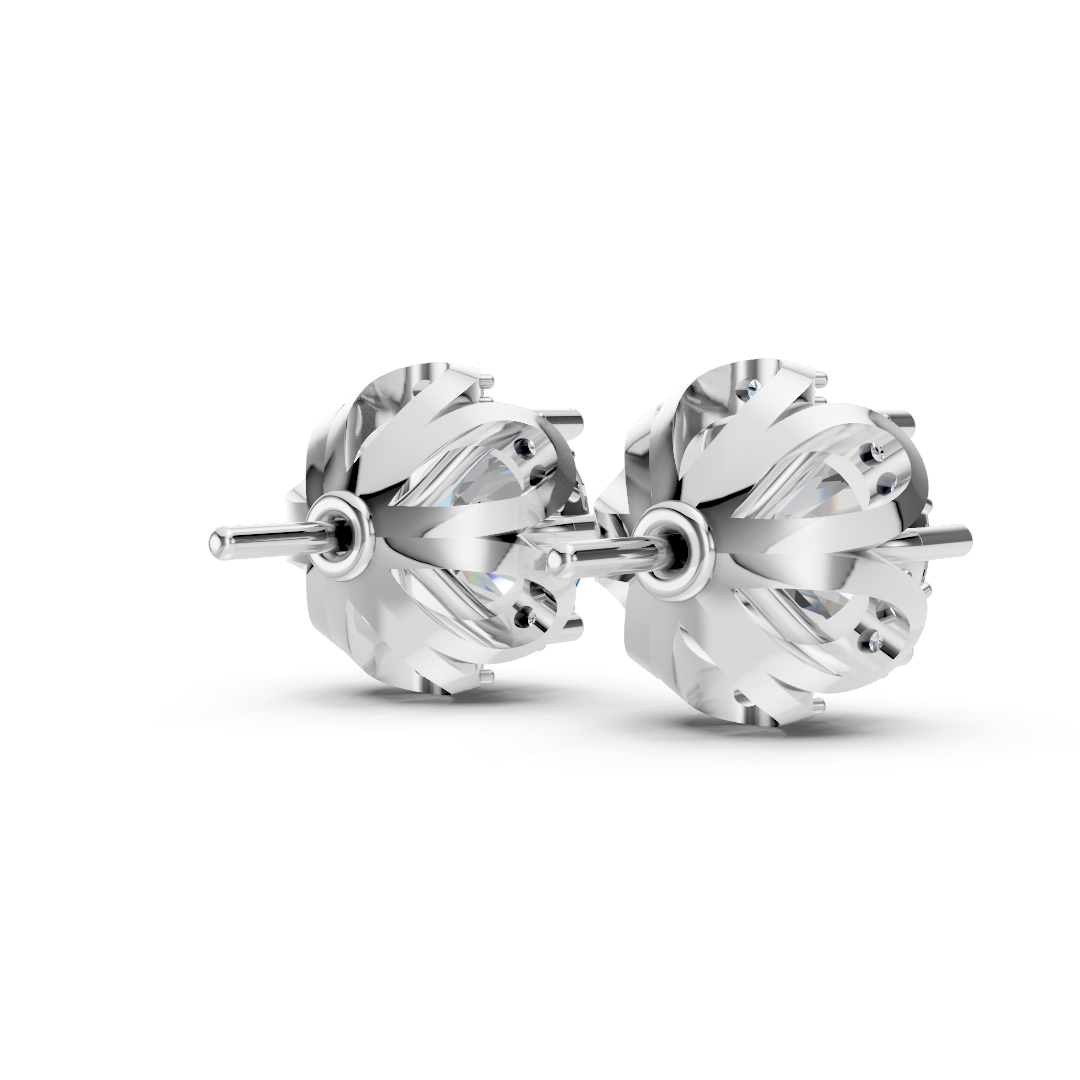 925 Silver Diamond Flower Halo Stud Earrings