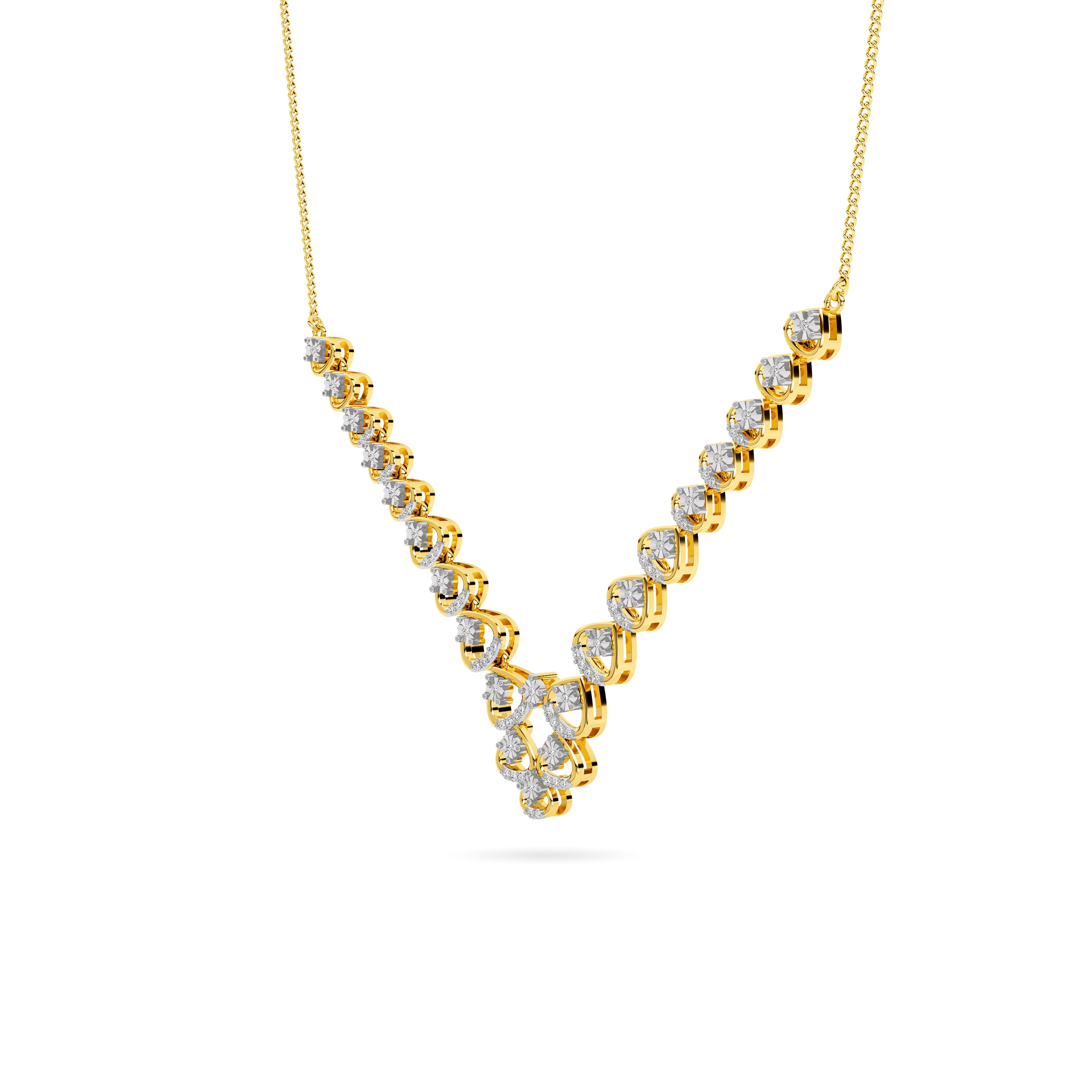 Yellow Gold Heart Diamond Cascade Necklace
