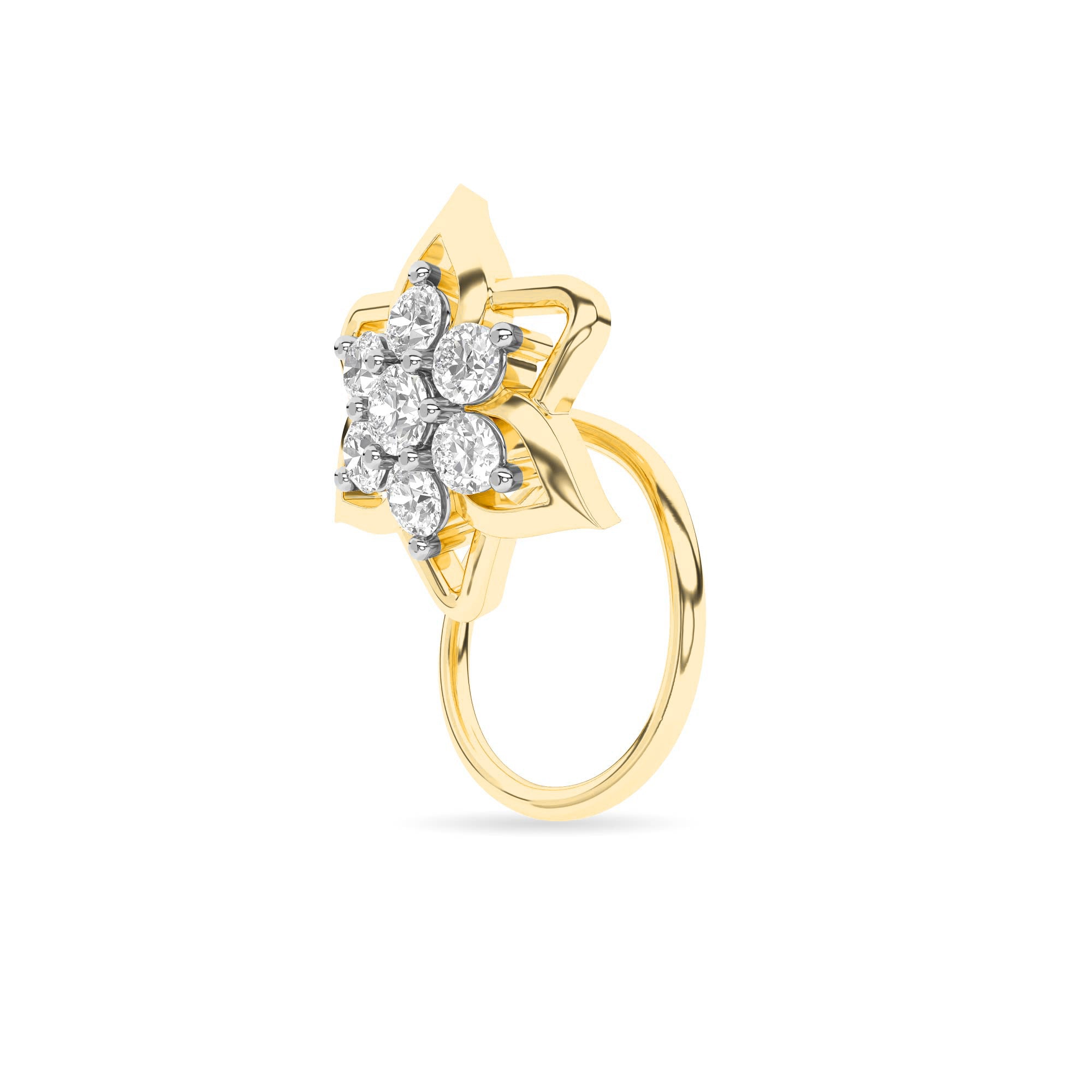 Yellow Gold Star Petal Cluster Diamond Ring