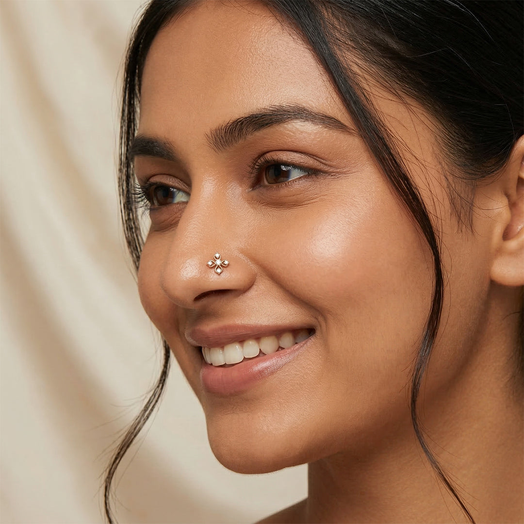 White Gold Diamond Flower Nose Ring