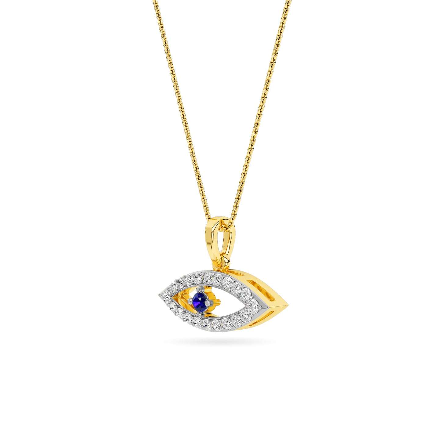 Yellow Gold Blue Sapphire Evil Eye Diamond Pendant
