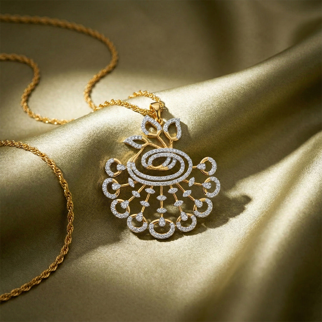 Blooming Rose Diamond Floral Pendant 18K Yellow Gold