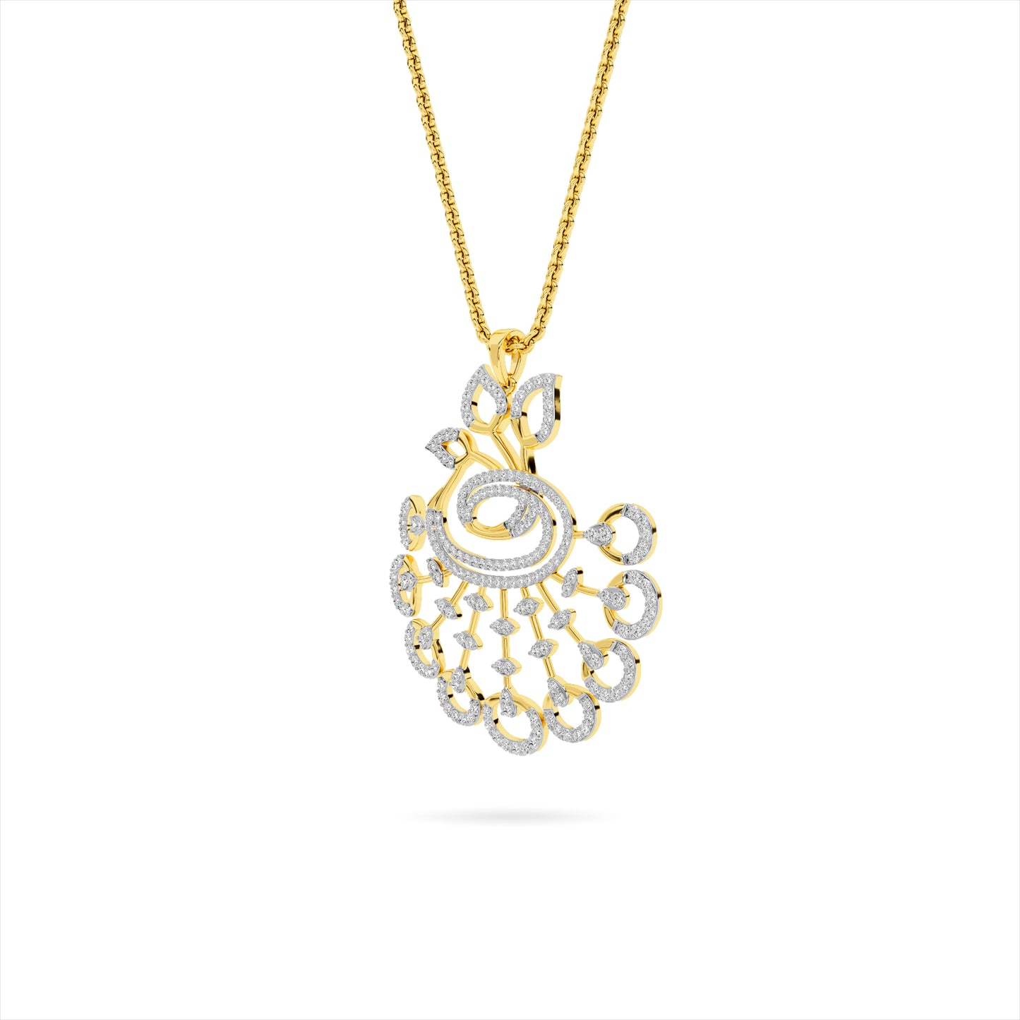 Blooming Rose Diamond Floral Pendant 18K Yellow Gold