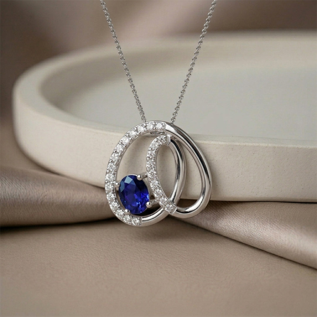 White Gold Sapphire Diamond Interlocking Pendant