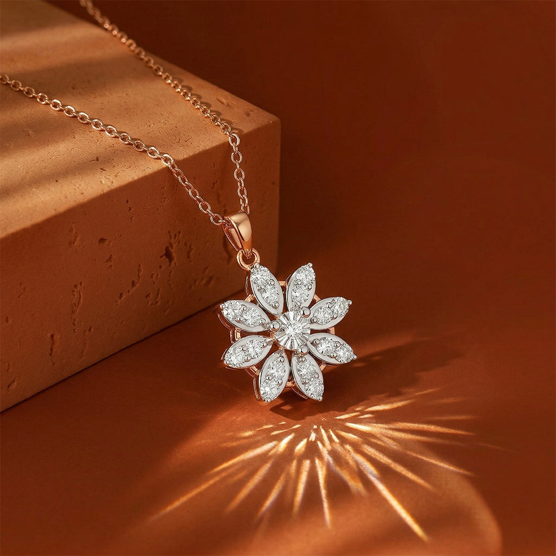 Rose Gold Diamond Star Floral Pendant