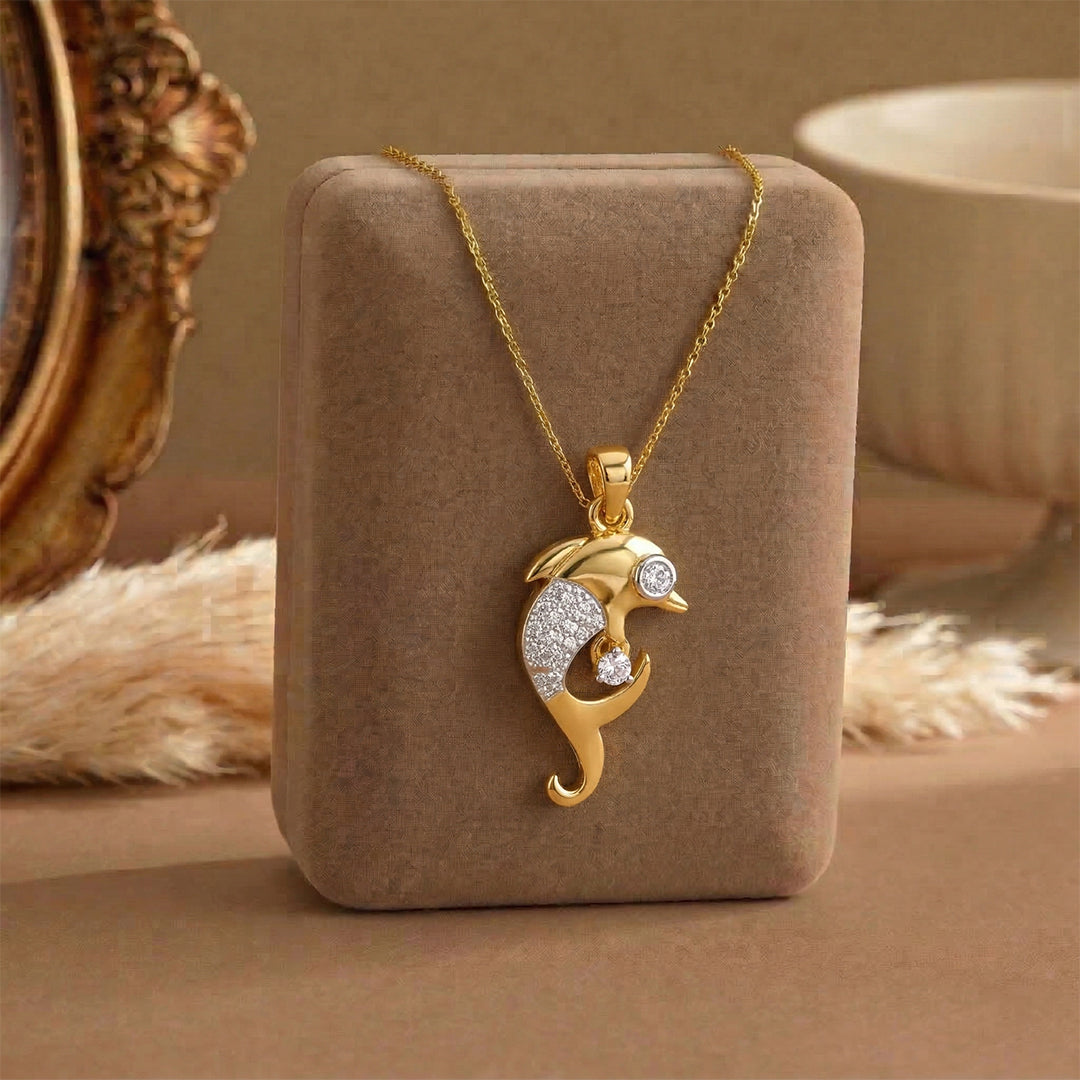 Yellow Gold Dolphin Pavé Diamond Pendant