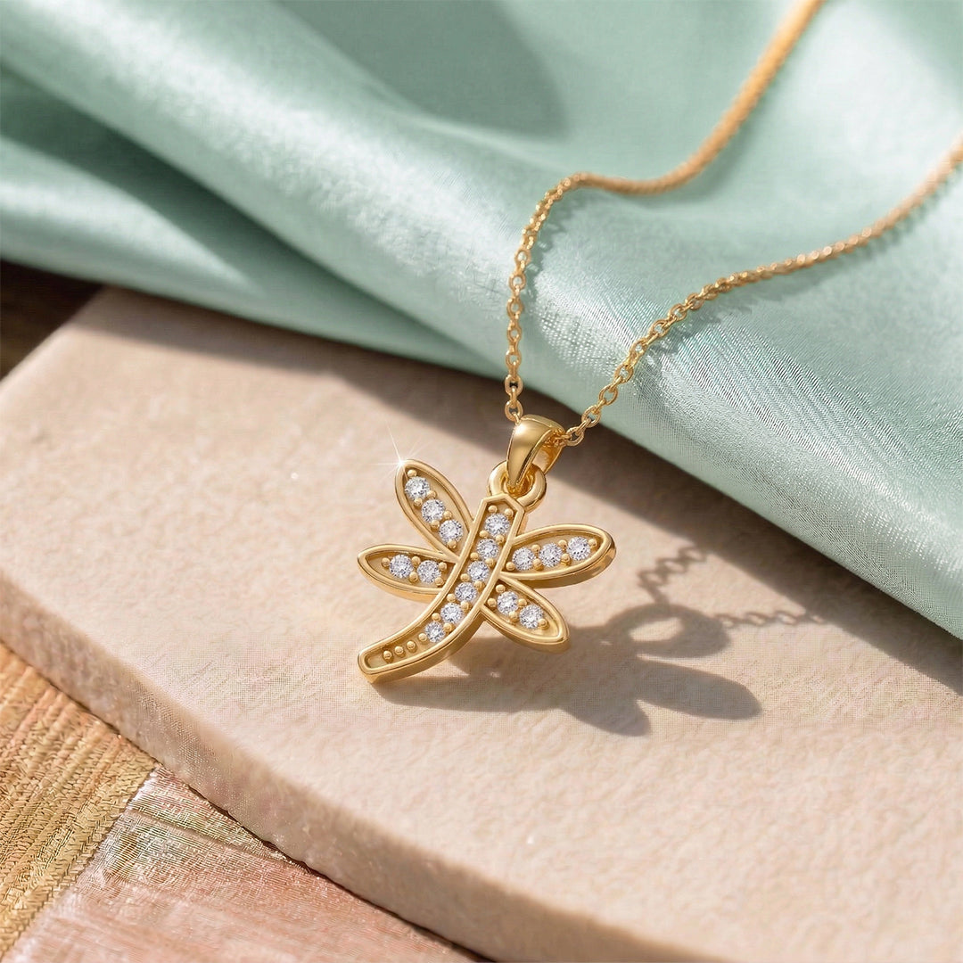 Gold Diamond Dragonfly Charm Pendant