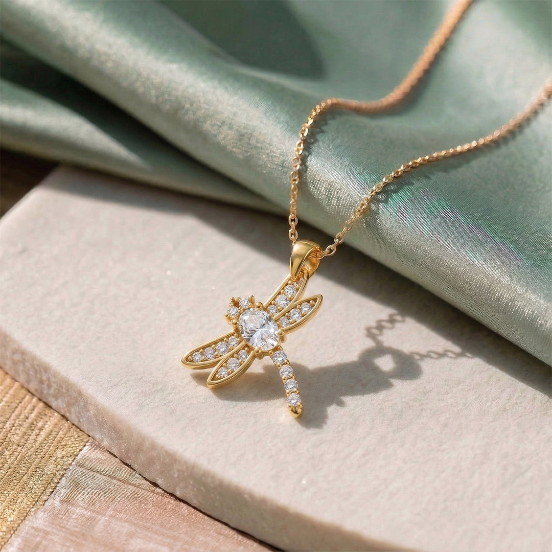 Yellow Gold Dragonfly Solitaire Diamond Pendant