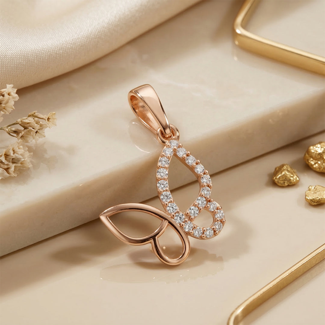 Rose Gold Open Butterfly Diamond Pendant