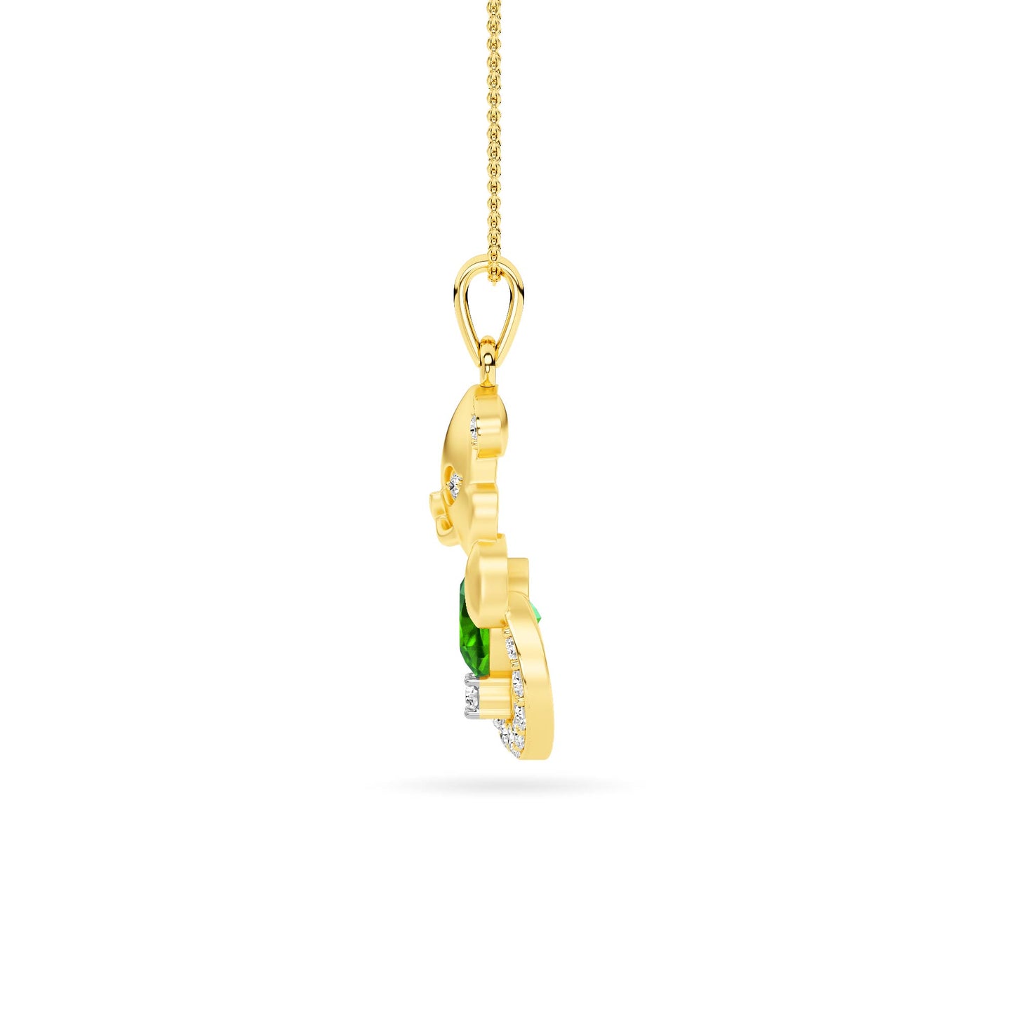 Yellow Gold Green Stone Baby Panda Diamond Pendant