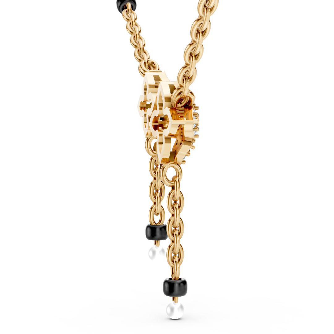 14K Gold Diamond Floral Pearl Lariat Necklace