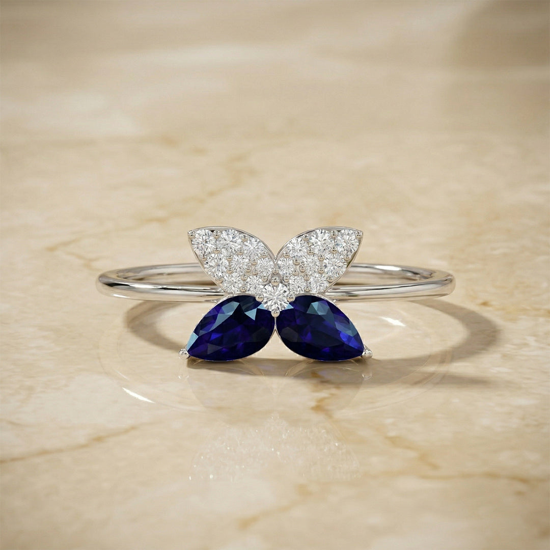 White Gold Sapphire Butterfly Diamond Pendant