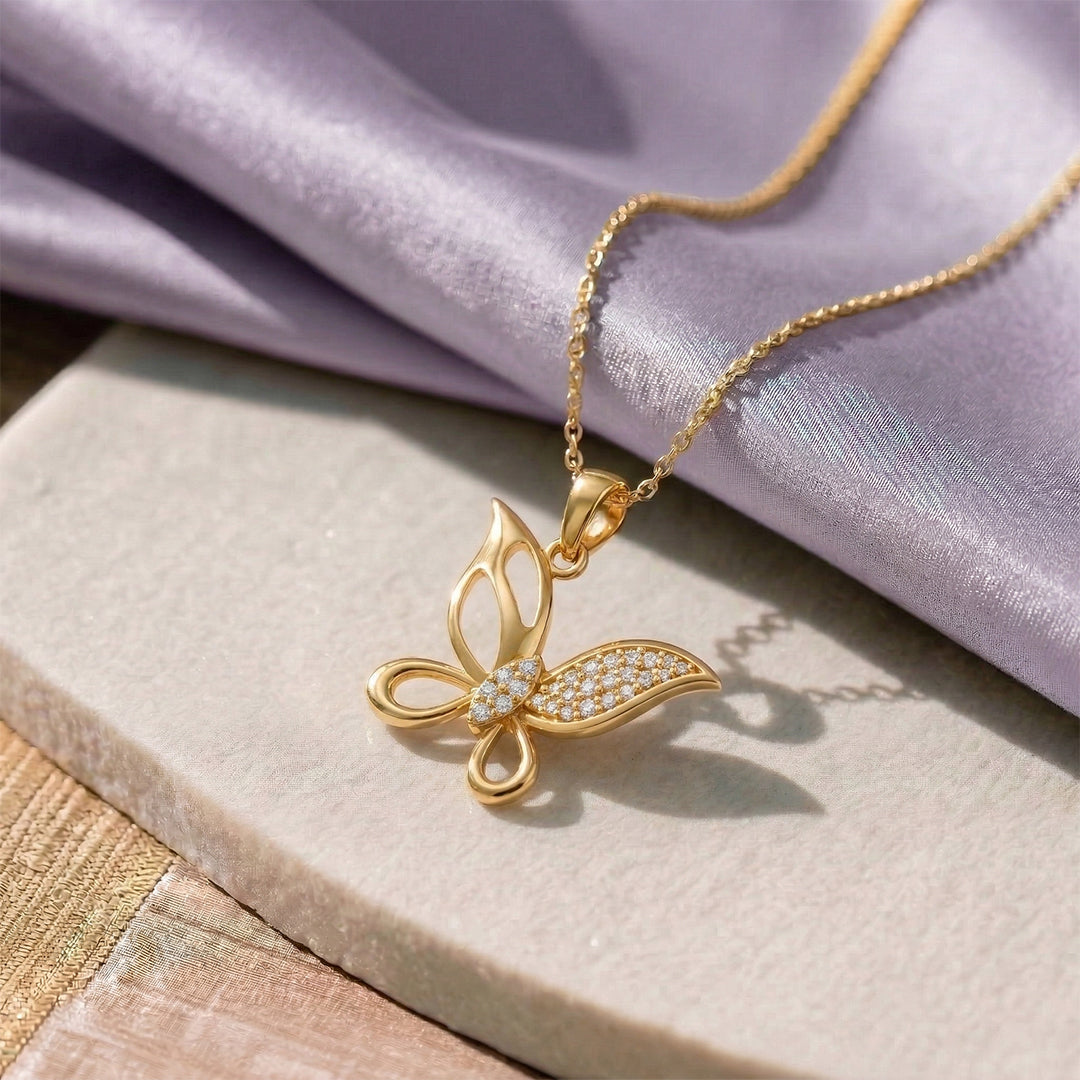 Gold Diamond Butterfly Wing Pendant