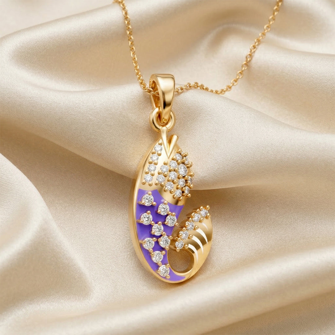 Yellow Gold Purple Enamel Paisley Diamond Pendant