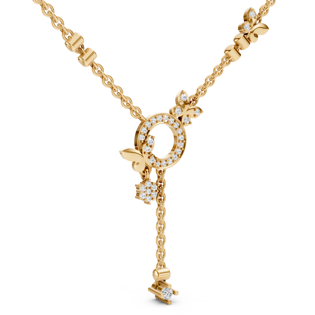 Yellow Gold Butterfly Circle Lariat Y-Necklace