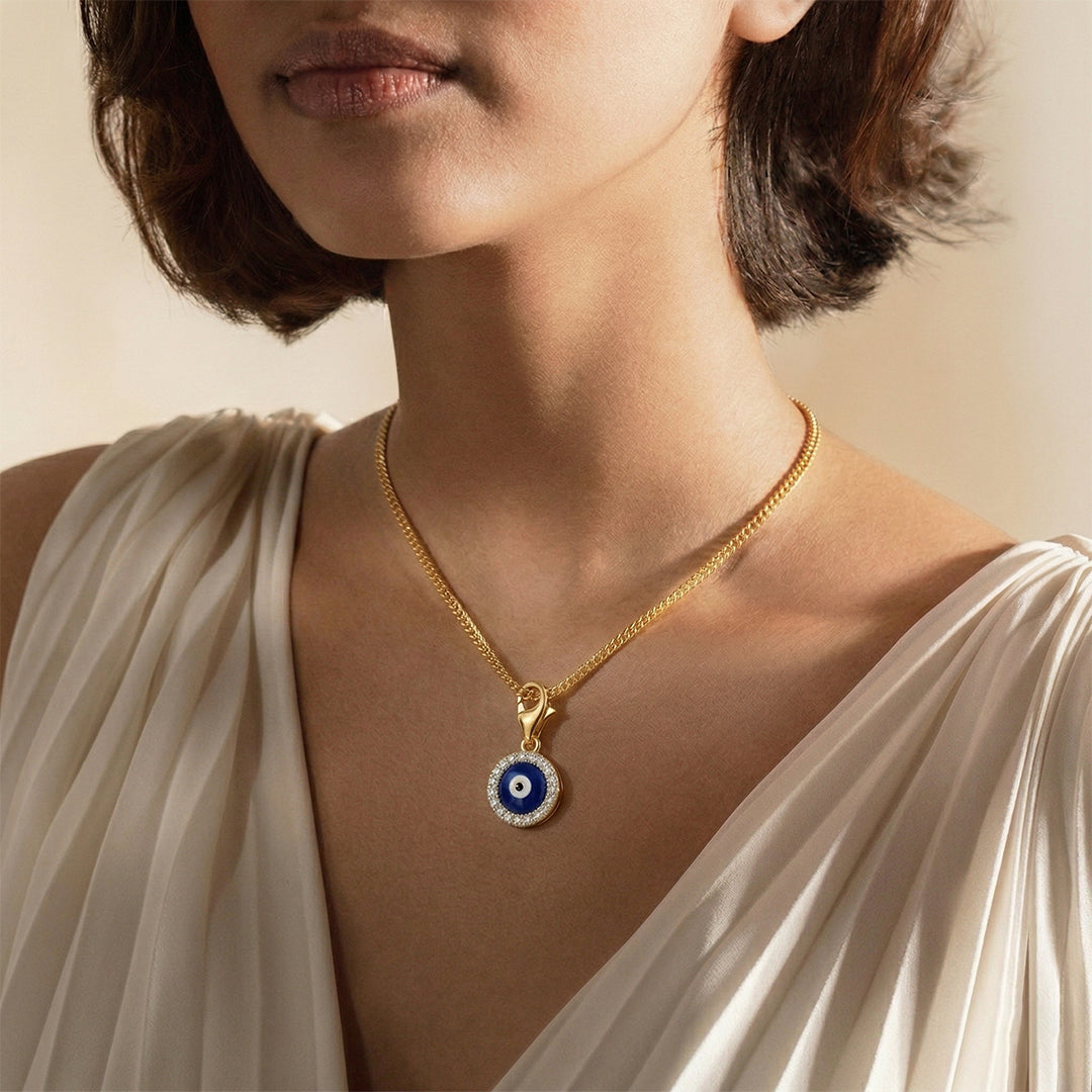 Yellow Gold Evil Eye Enamel Diamond Charm