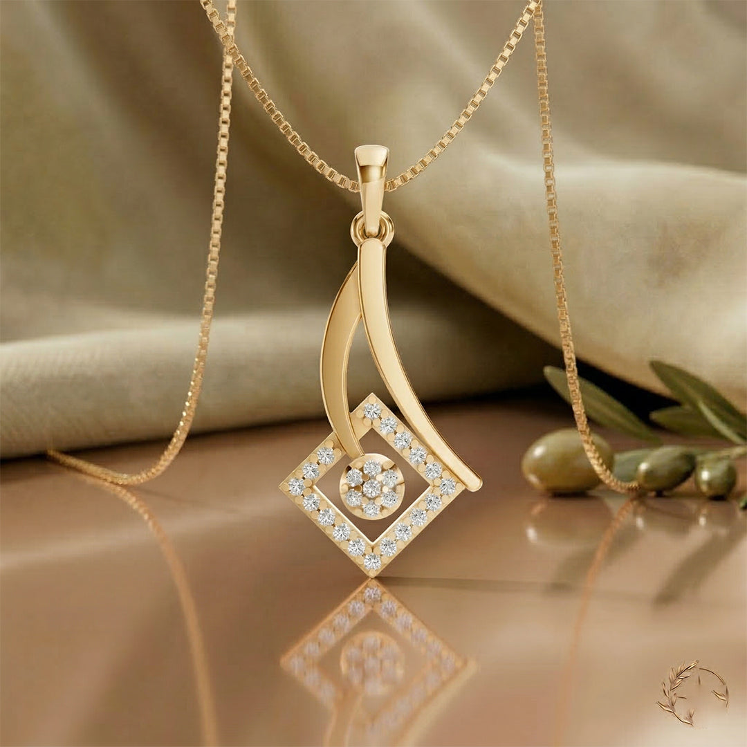 Yellow Gold Geometric Diamond Square Pendant