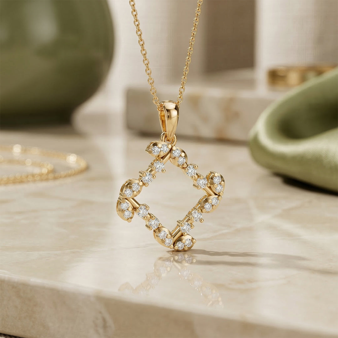 Yellow Gold Open Diamond Geometric Frame Pendant