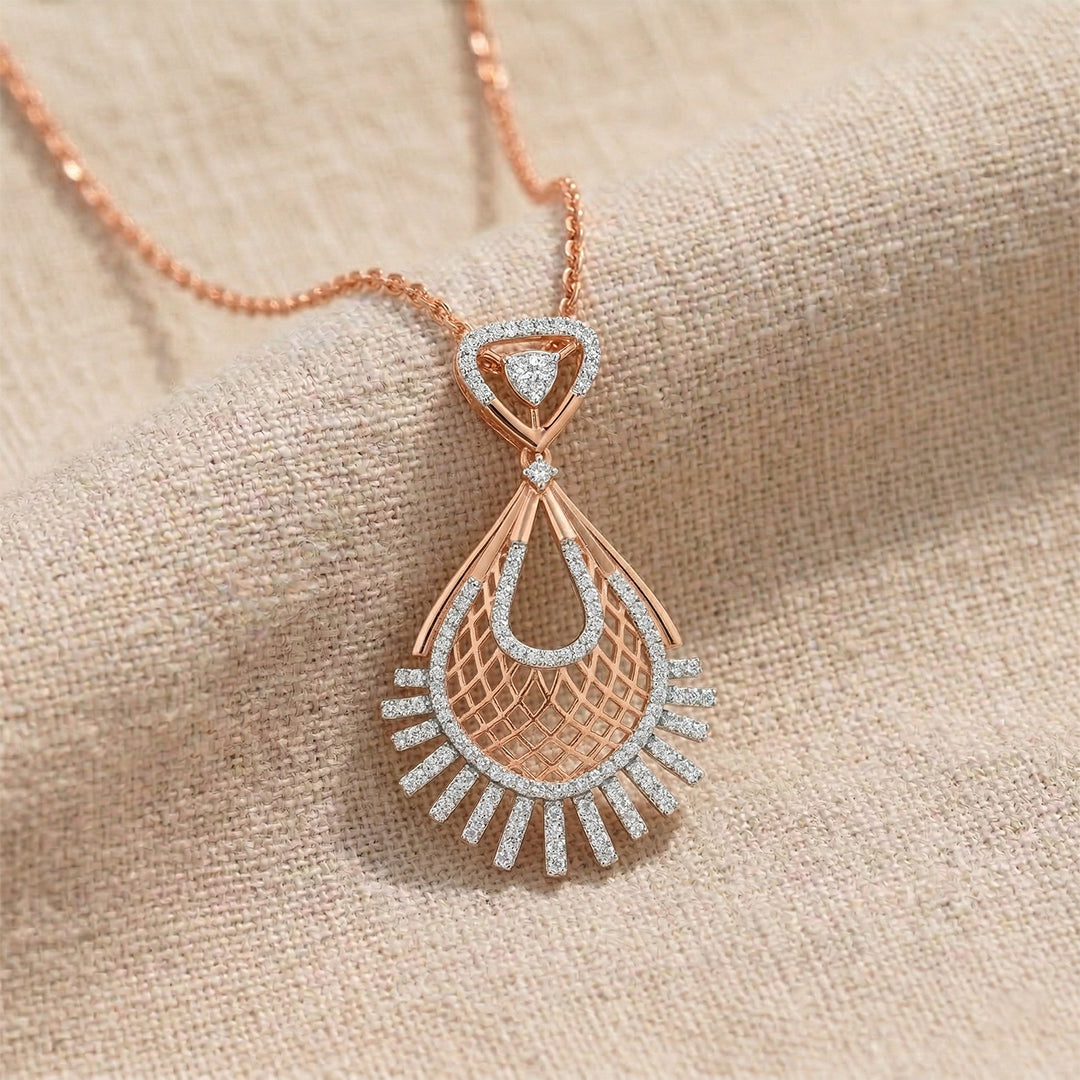Rose Gold Peacock Diamond Feather Pendant