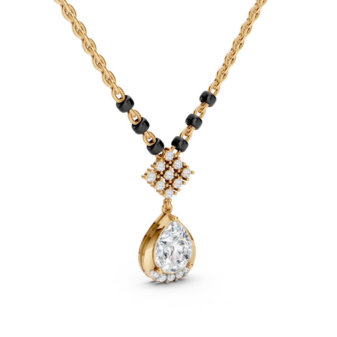 14K Gold Mangalsutra Diamond Pear Drop Pendant