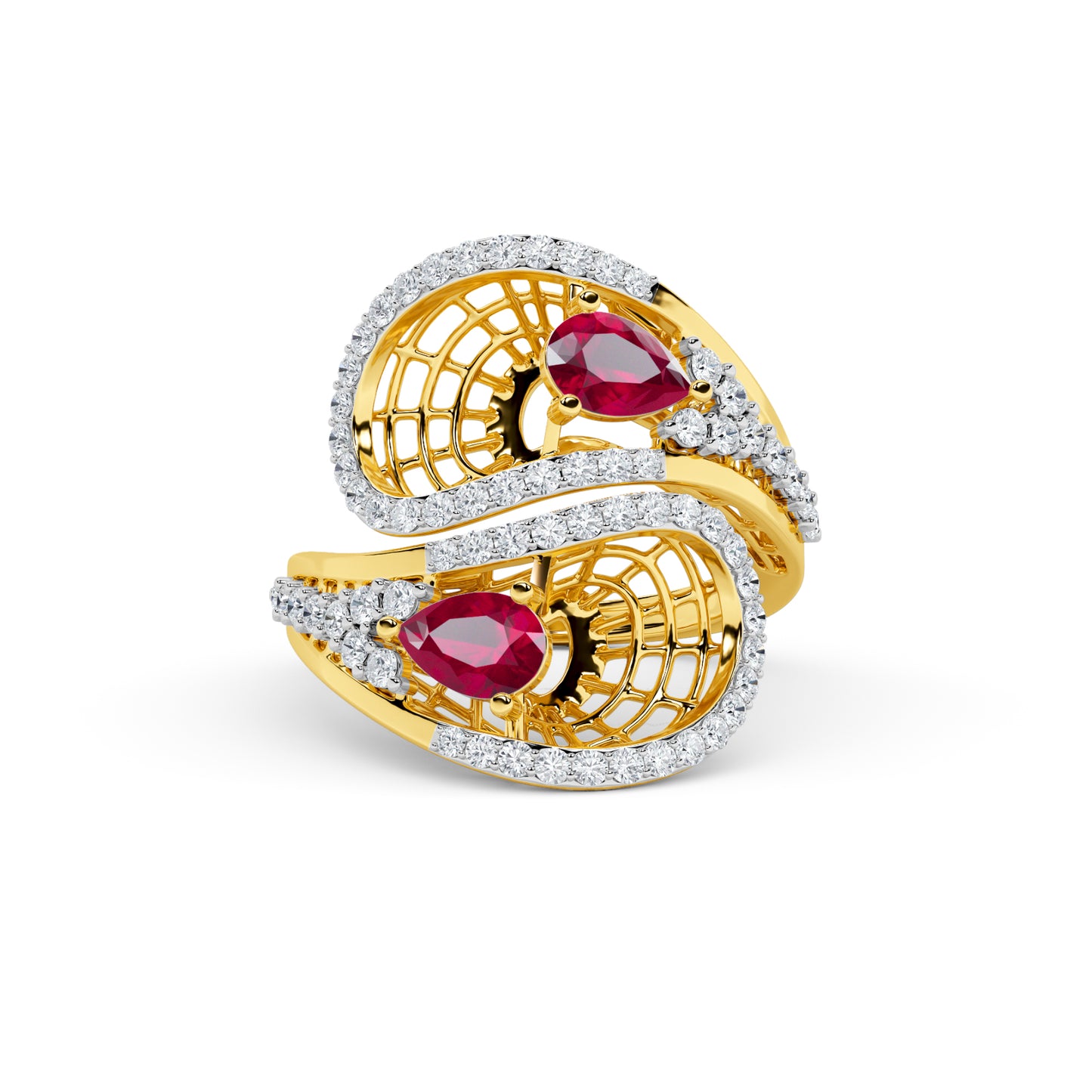 Yellow Gold Ruby Diamond Paisley Ring