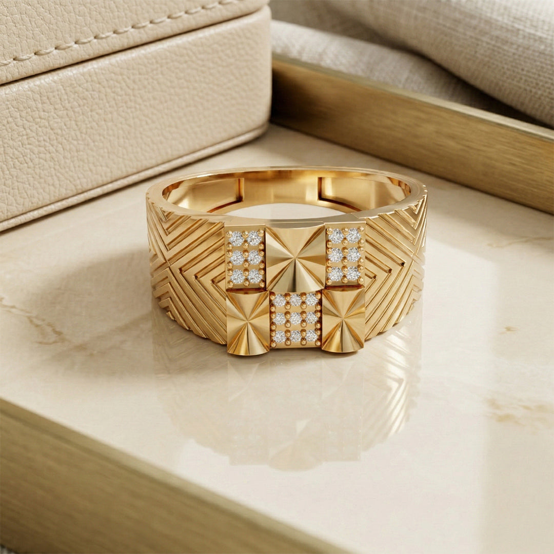 Yellow Gold Textured Cross Diamond Ring